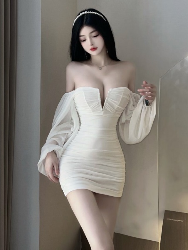 長袖パフスリーブドレスV5001