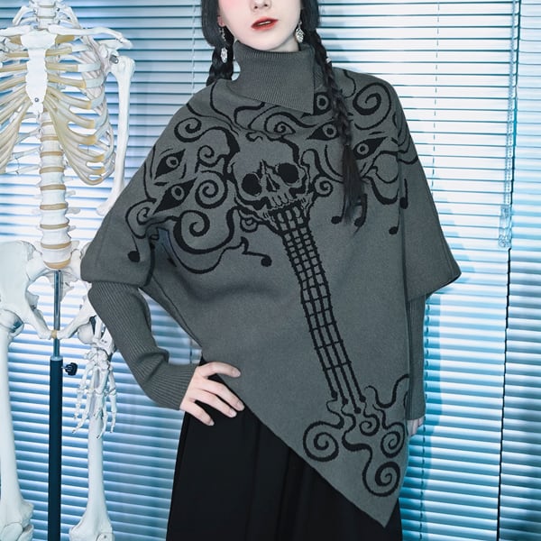 スカルギターコウモリスリーブハイネックアシメニット(ruf_02579)