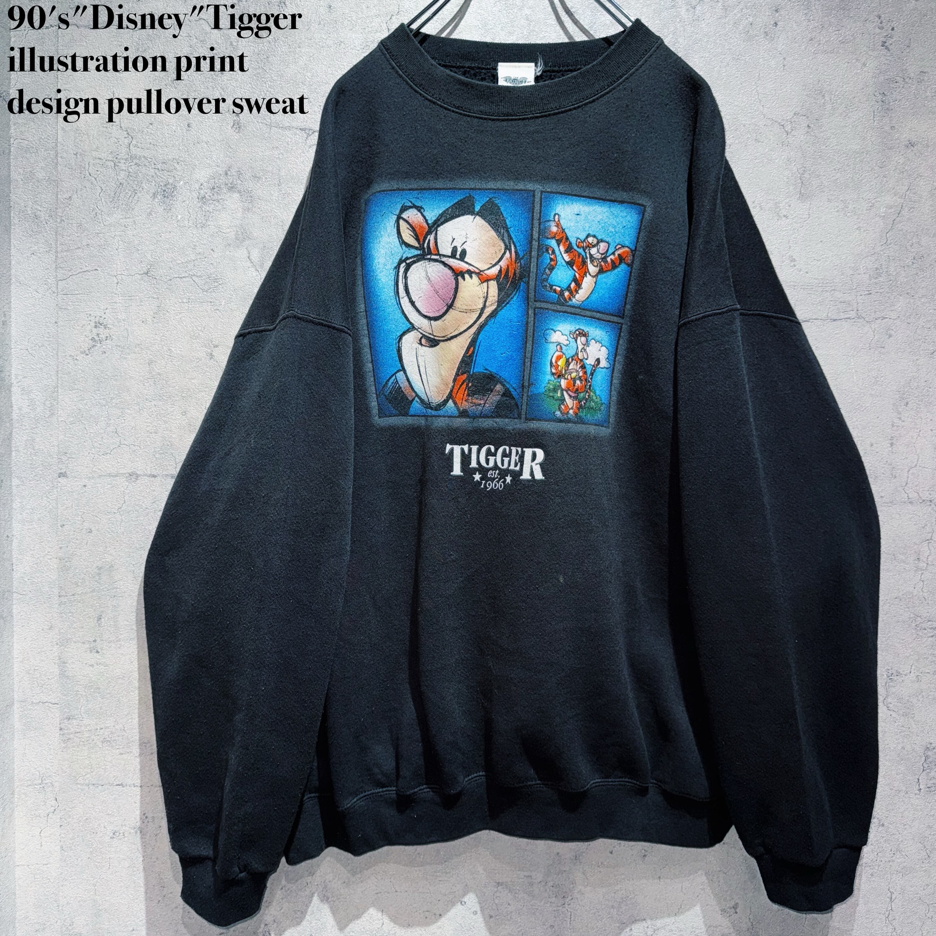 90's"Disney"Tigger illustration print design pullover sweat