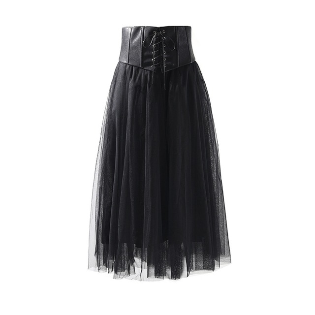 【TR1322】Tulle High-waist Lace-up Skirt