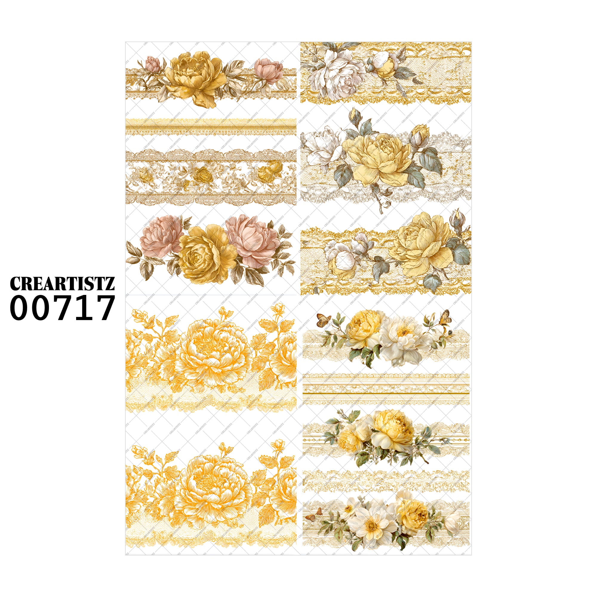 00717 背景 コラージュ素材 オリジナル 12枚セット (4種類×3枚) ペーパー/ステッカー CREARTISTZ