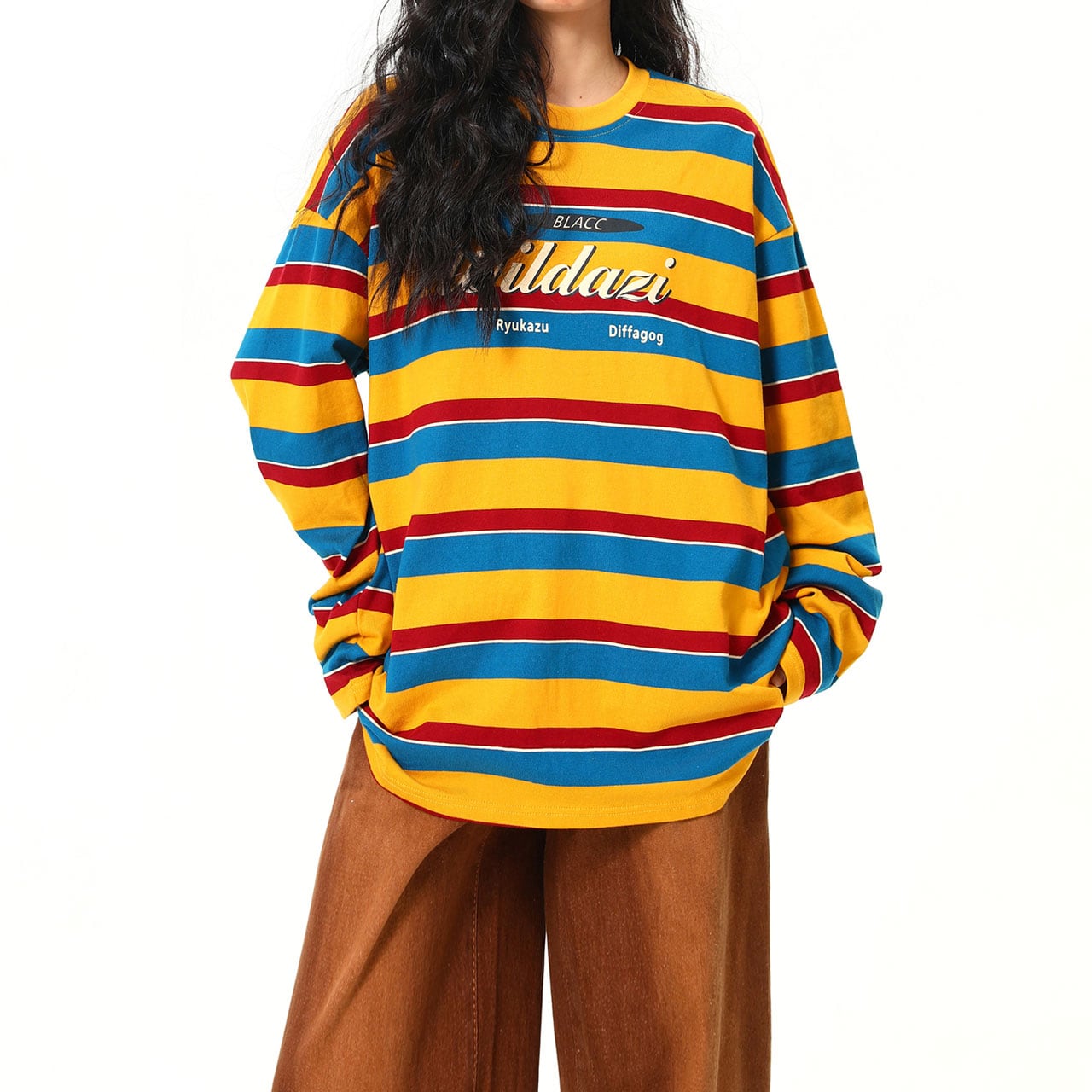 マルチボーダー柄ロゴプリントロングスリーブ R00697