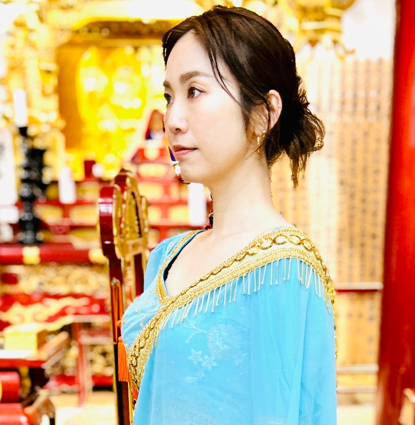 レンタル専用 】簡易型サリー水色（チョリ・ペチコート付き） | Saree