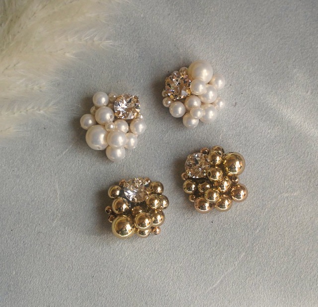 ２色【クリスタルバブルピアス】アレルギー対応・メタル・樹脂パール