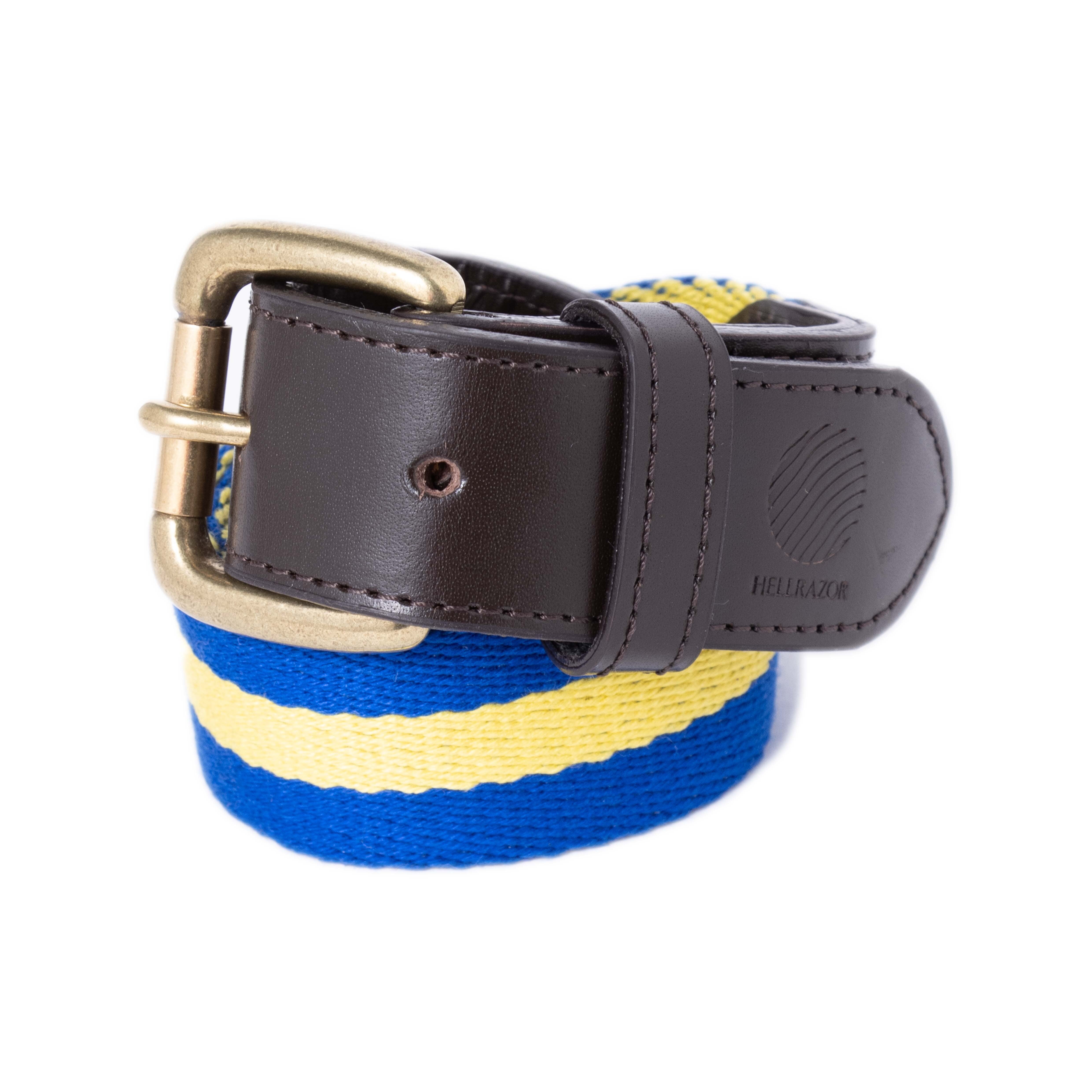 【HELLRAZOR】TRIM STRIPED LEATHER BELT(BLUE/YELLOW)〈国内送料無料〉