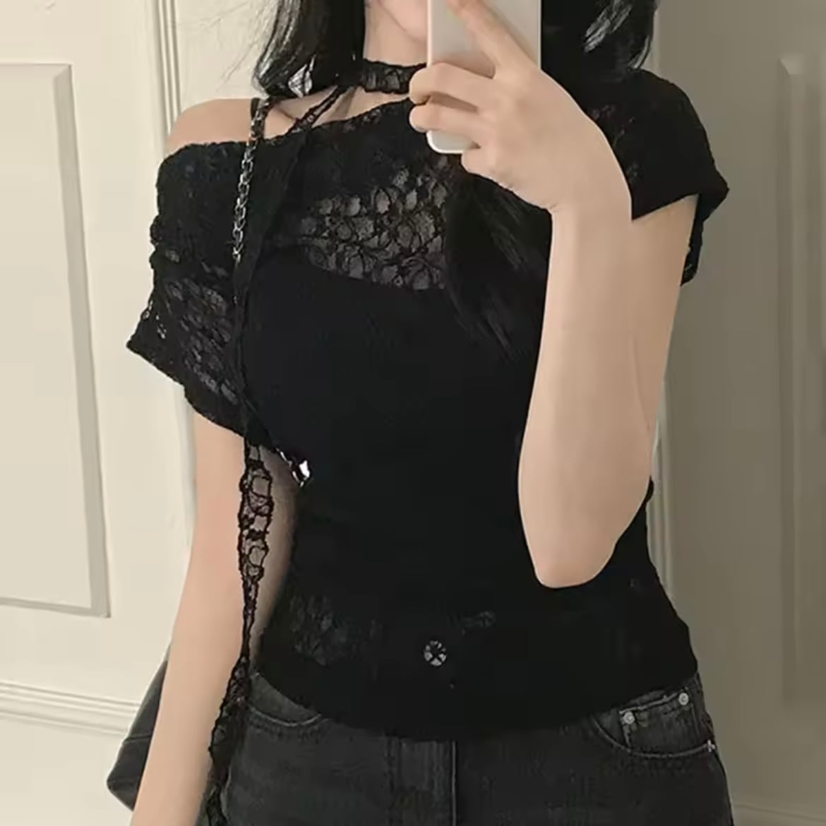 romantic lace choker tops