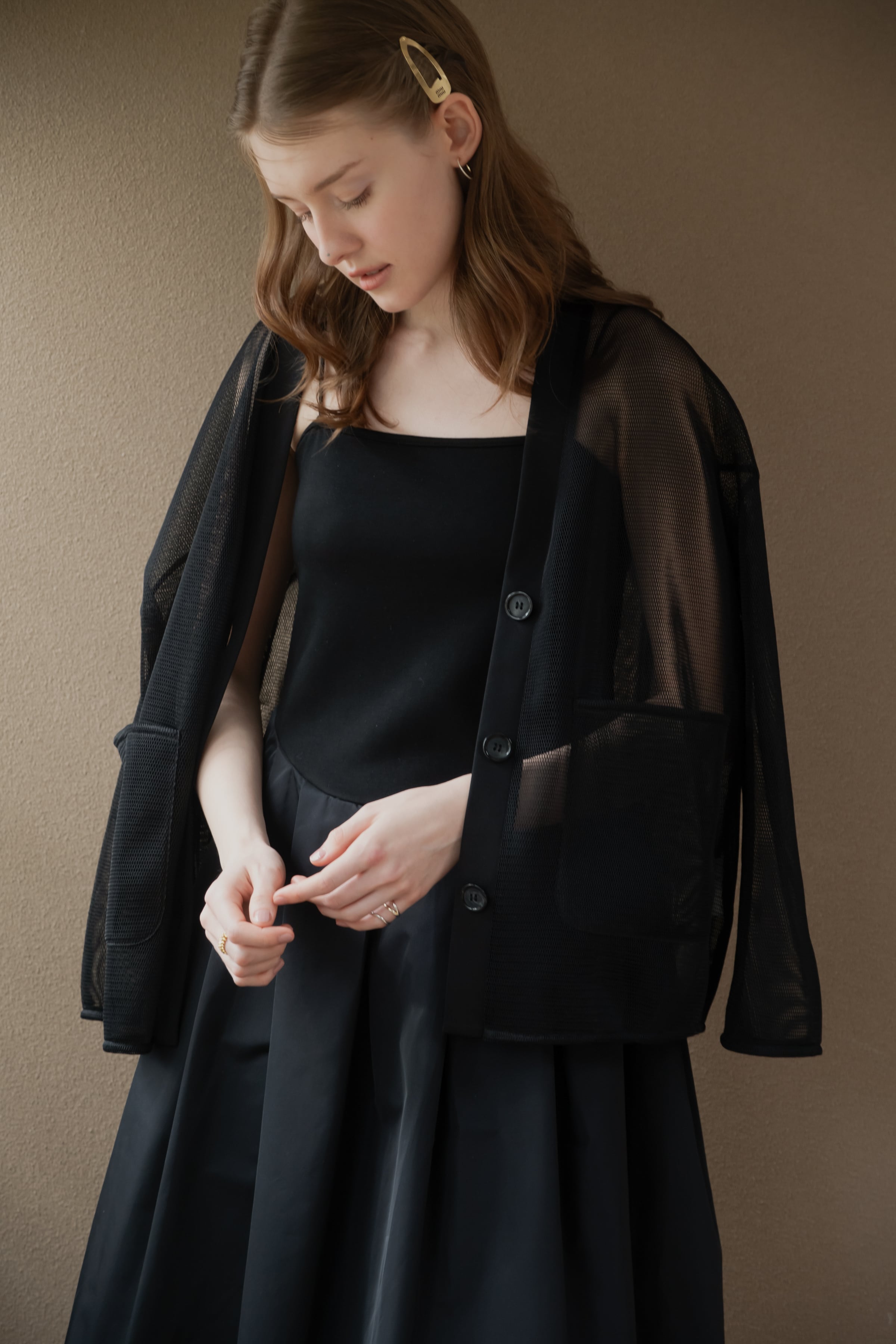 pois ポワ ダブルメッシュカーディガン ブラック シアー double mesh Cardigan （ホワイト、ブラック）【予約販売】 | pois