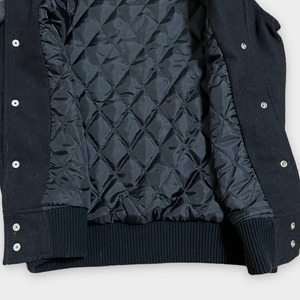 【champion】スタジャン ブルゾン ジャンパー 刺繍ロゴ ツートンカラー ラインリブ 裏地キルティング 中綿 M US古着