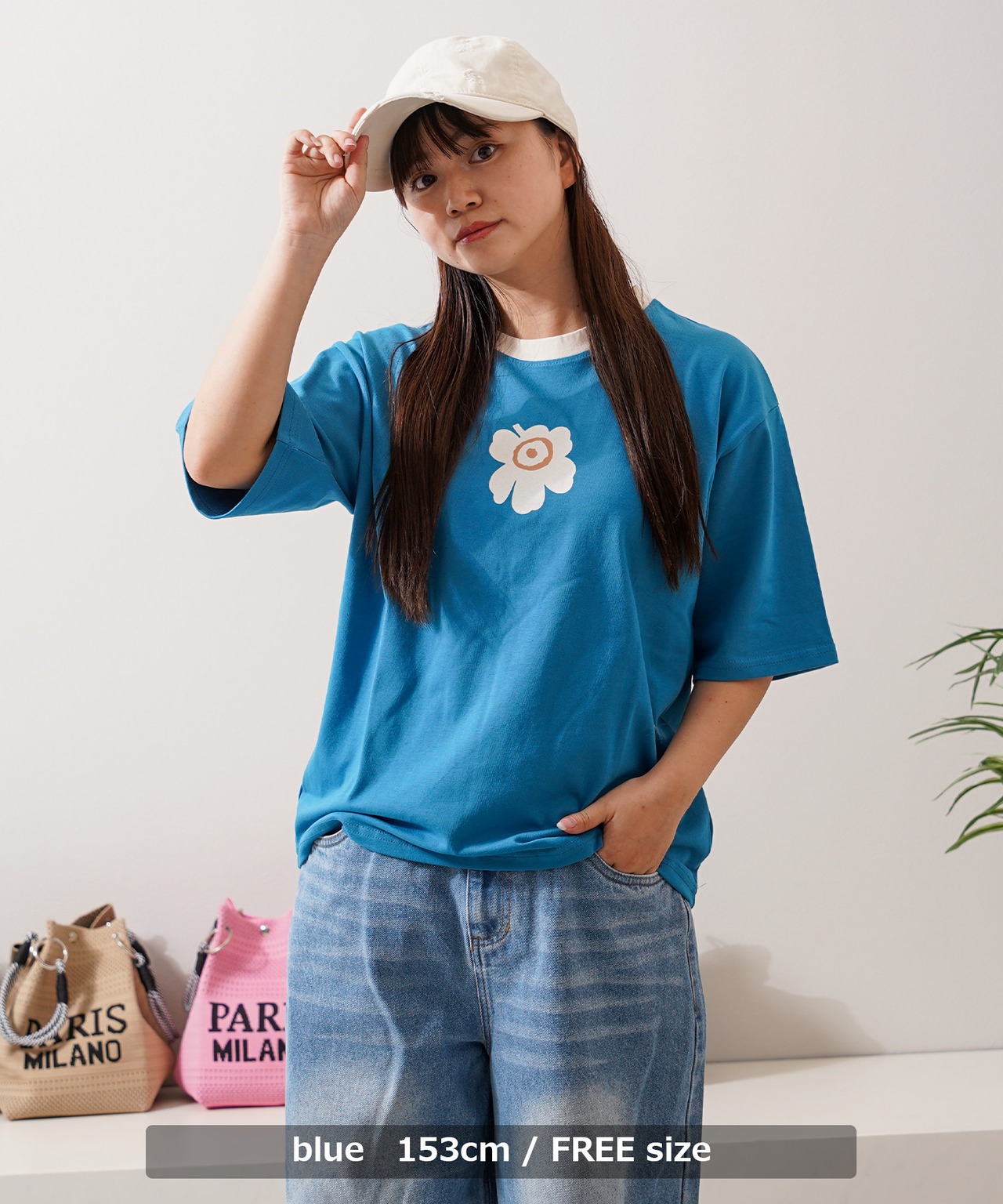 ◆リンガーネック フラワーTシャツ◆kr-26103