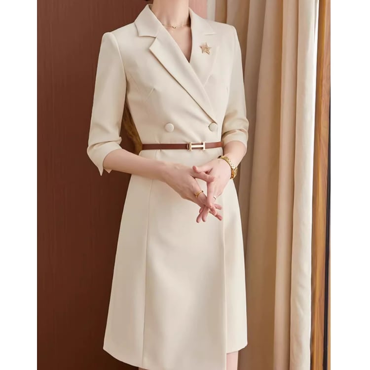 ダブルボタン 七分袖 ワンピース ◆3col YH9771