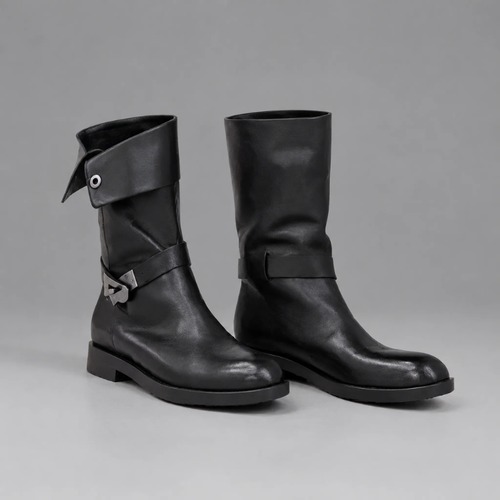 Asymmetric buckle mid boots【2color】 C1636