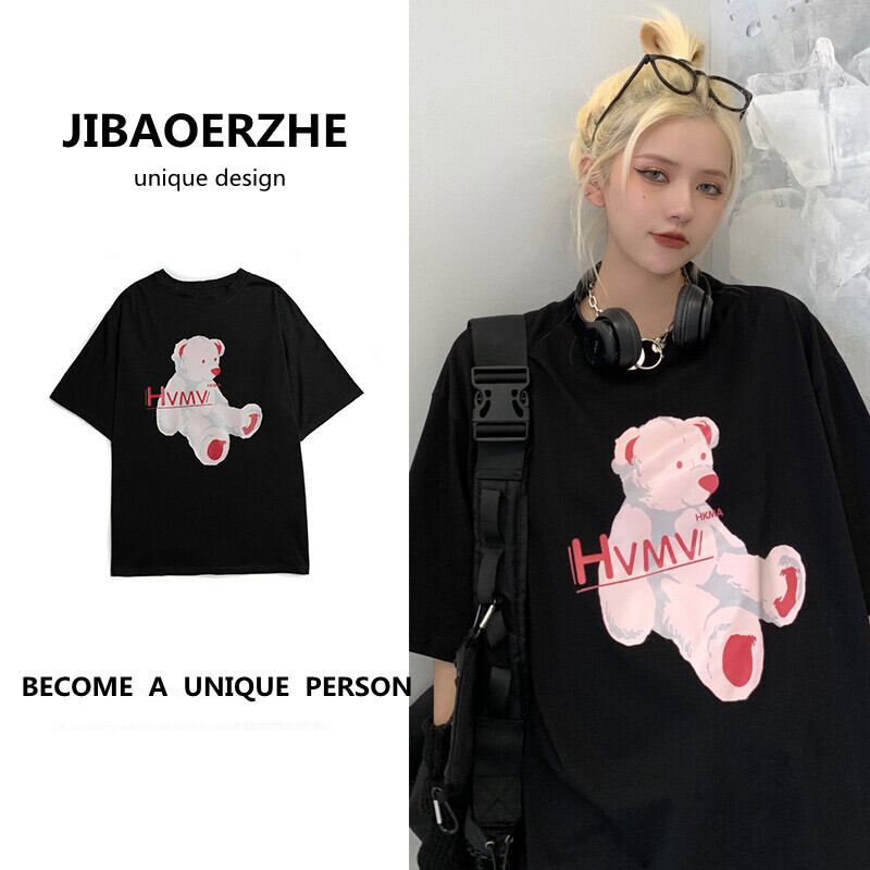 スタイルルーズスタンダードプリント柄Tシャツ カジュアルラウンドネックトップス コットン レトロ 大きめサイズ かわいい Oネック ケッペル95162016305