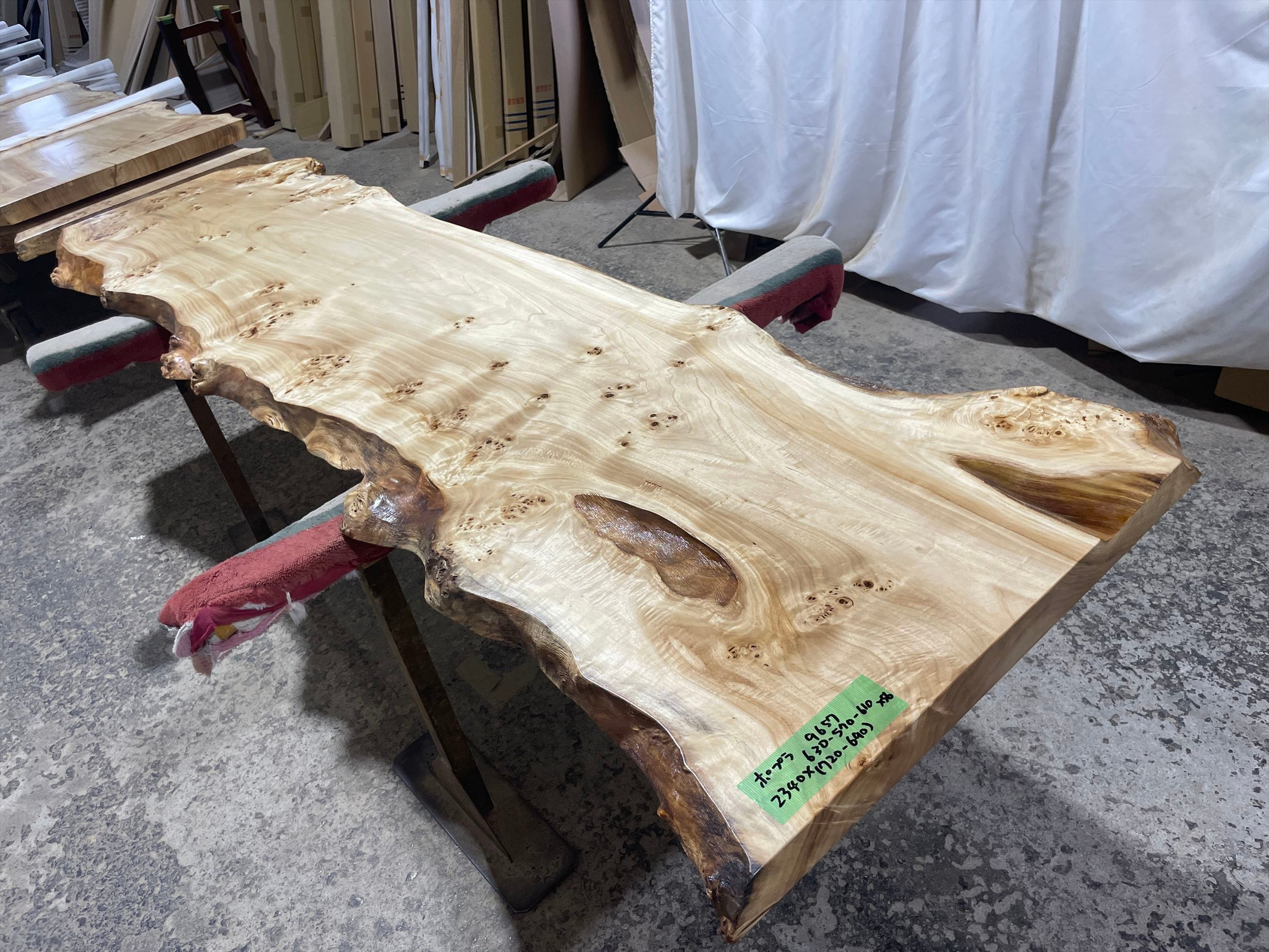 ポプラ9657 一枚板無垢 乾燥材 2340x630-570-610x56mm カウンター センターテーブル ダイニングテーブル