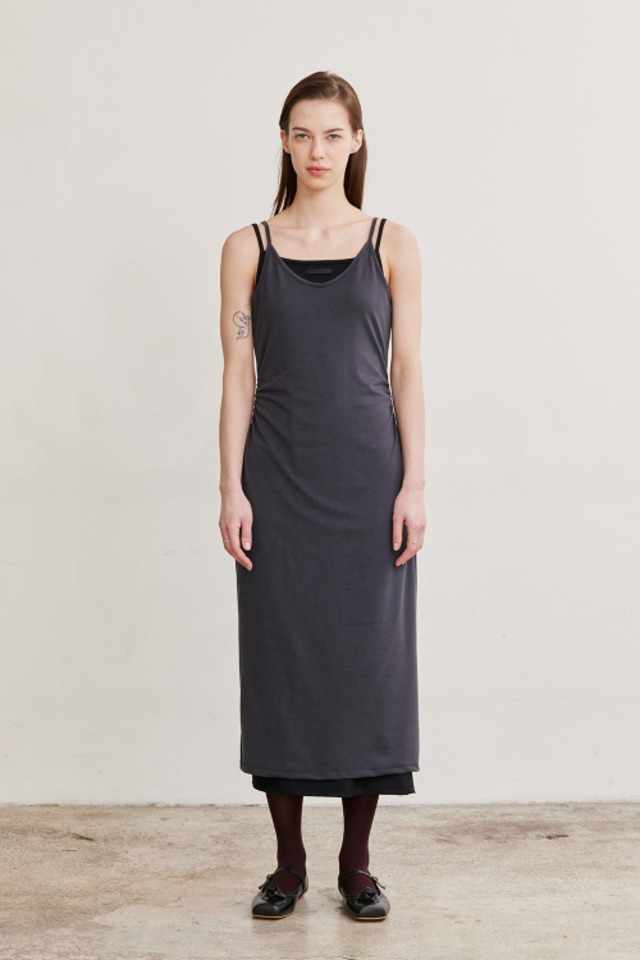 [AFTERHOURS] LAYERED SLIP DRESS (CHARCOAL+BLACK)