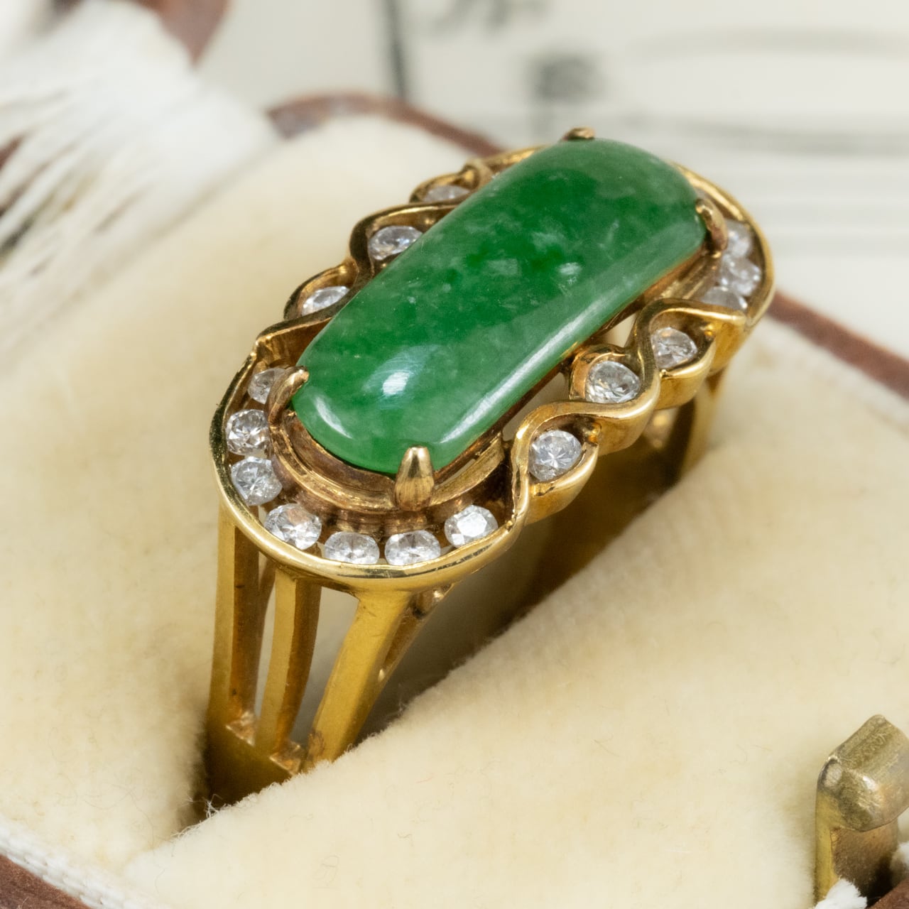 【日本の作品】 K18 昭和レトロ 翡翠ジェダイド ダイヤモンドリング~しっとりとした日本の伝統美~ OKR00221