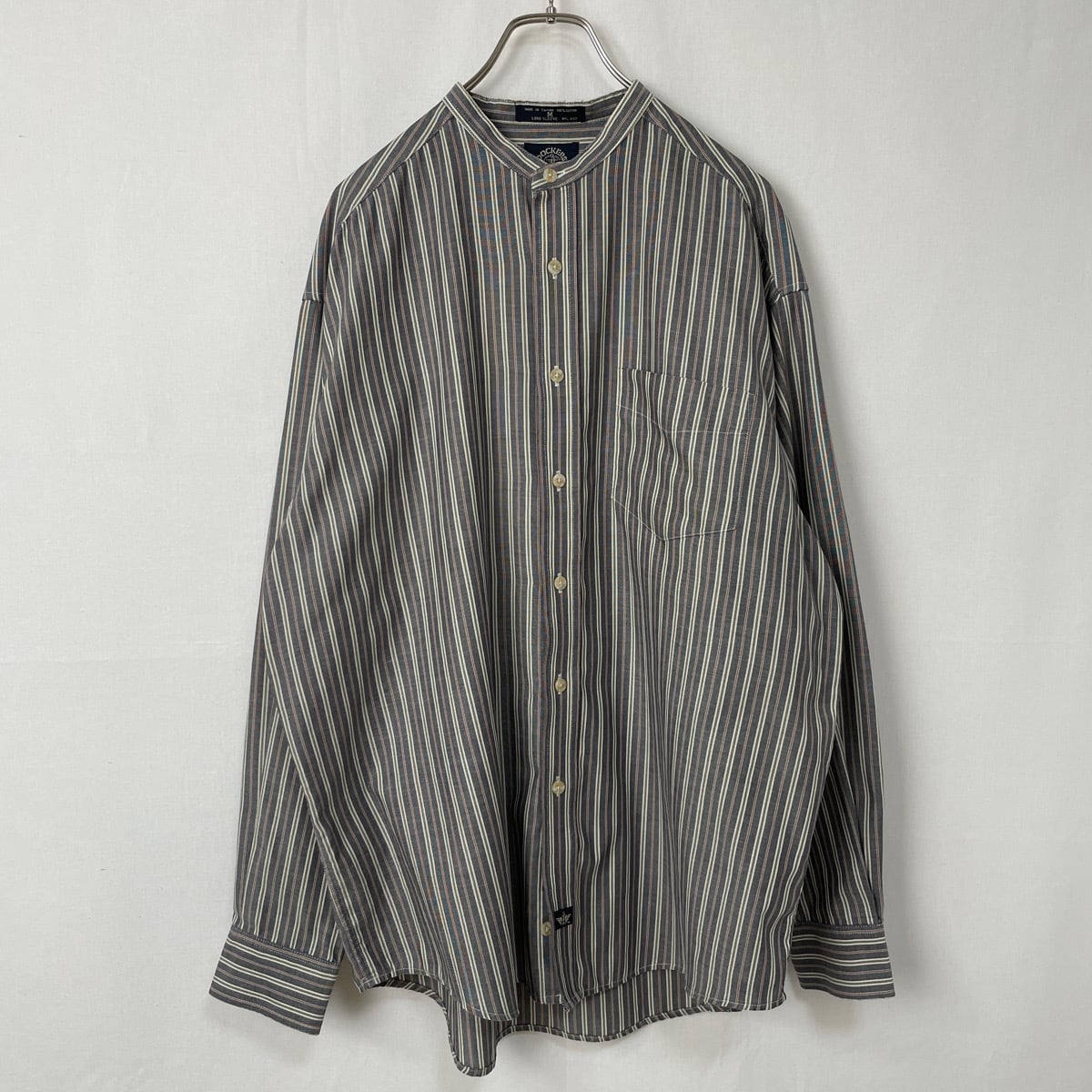 90s DOCKERS バンドカラーシャツ ストライプ 古着 ヴィンテージ ノー 