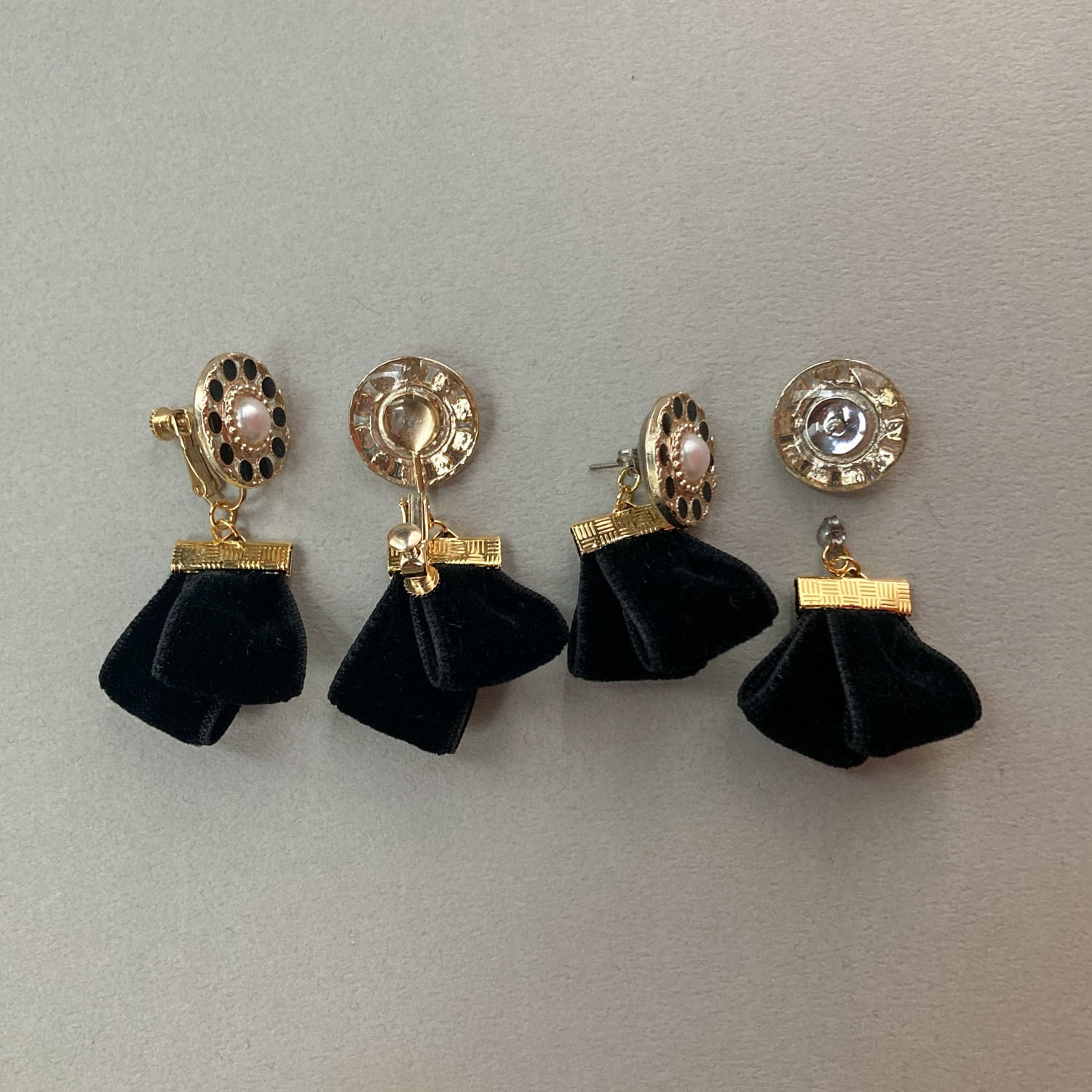 再販43 オルテガ タッセル リボン ネイティブ 白 黒 ピアス イヤリング