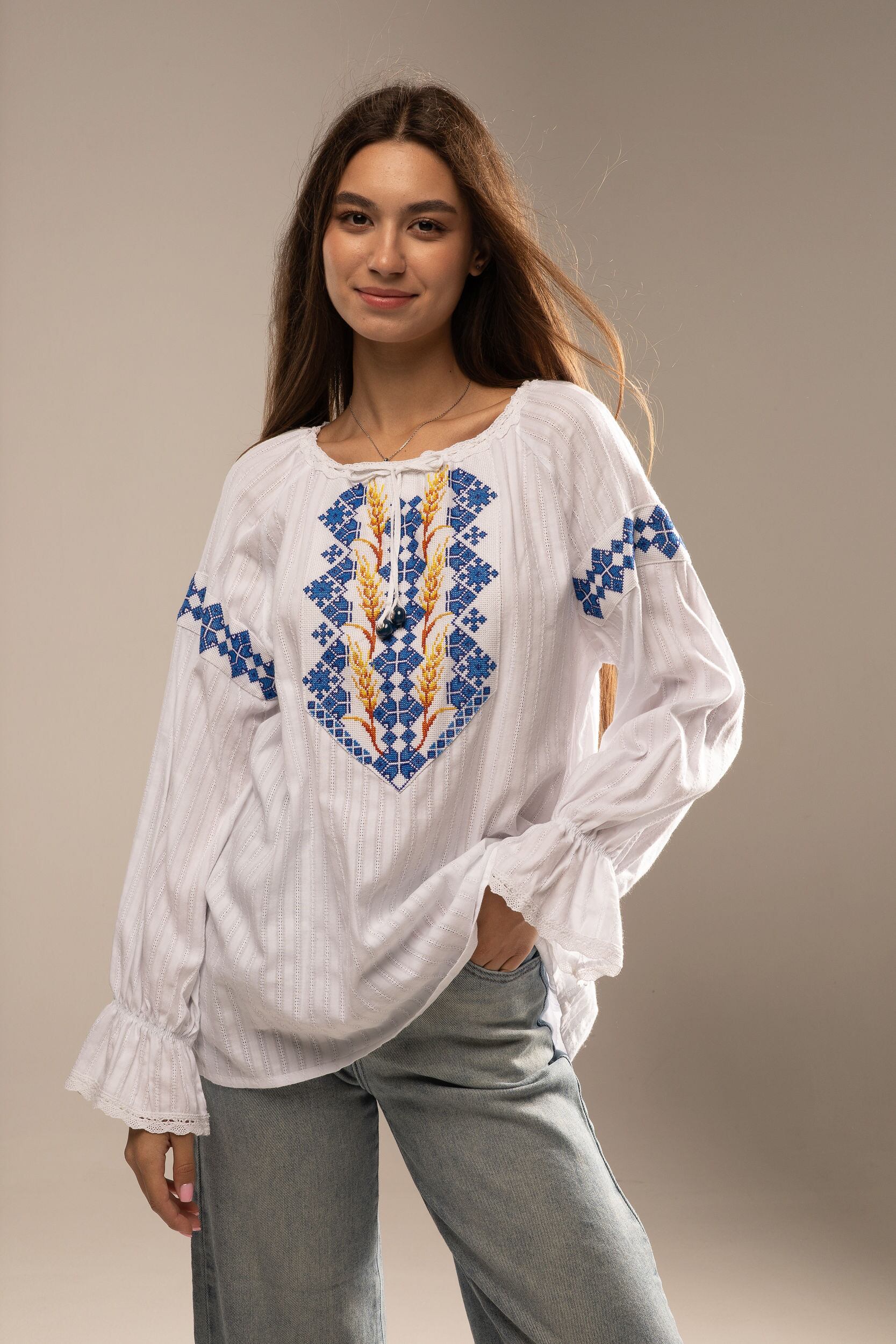 ウクライナ刺繍ヴィシヴァンカ 小麦 手刺繍 レディース・フリーサイズ