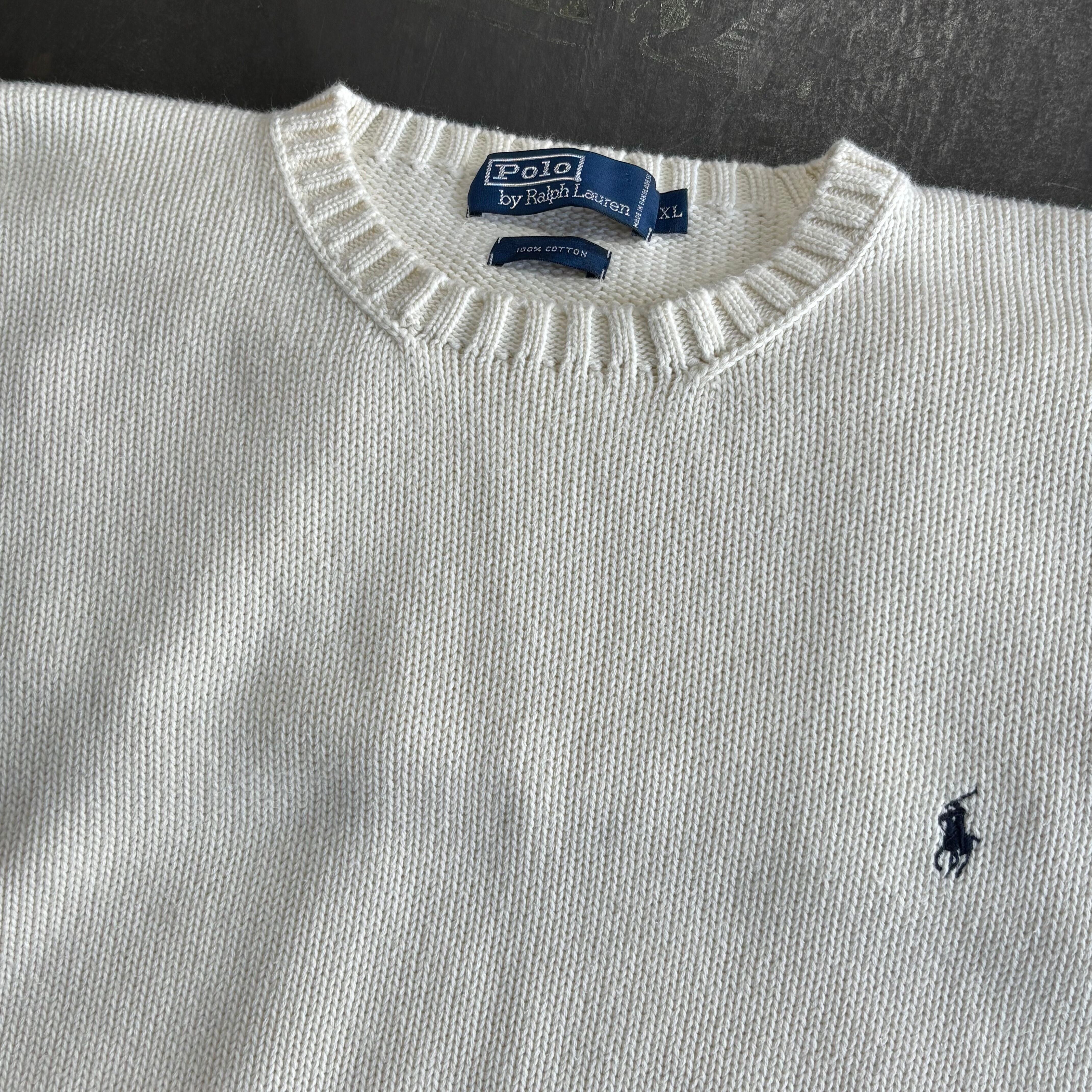 90〜00s Polo by Ralph Lauren コットンニットセーター オフホワイト