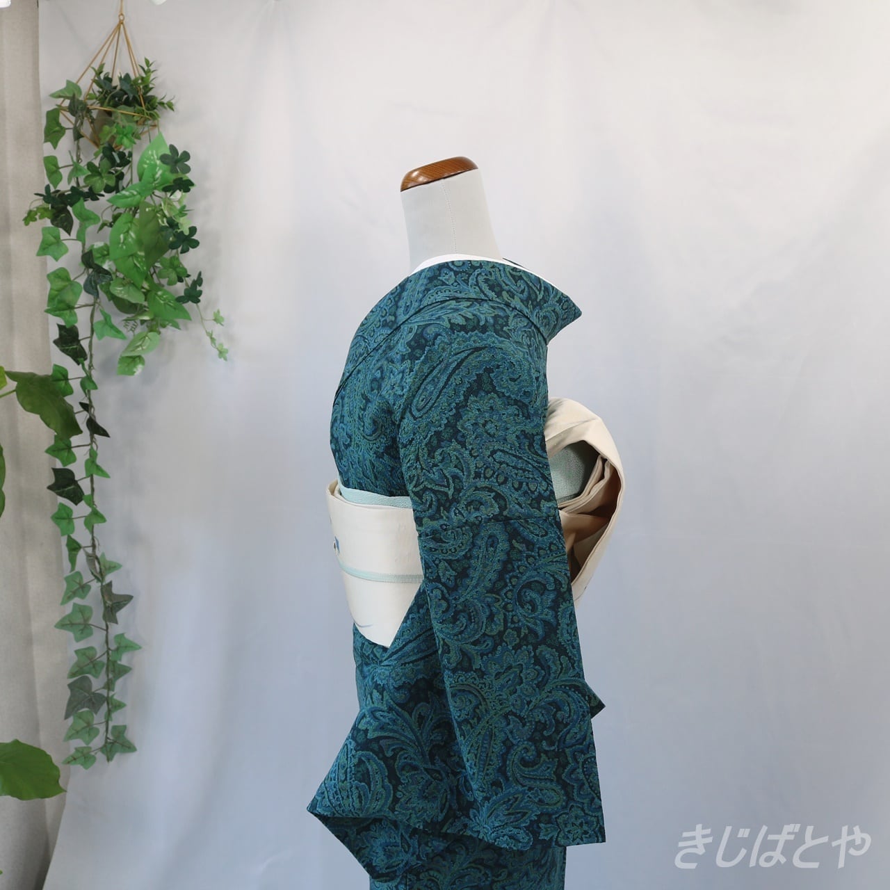 正絹ちりめん 青緑にペイズリーの単衣 | きじばとや