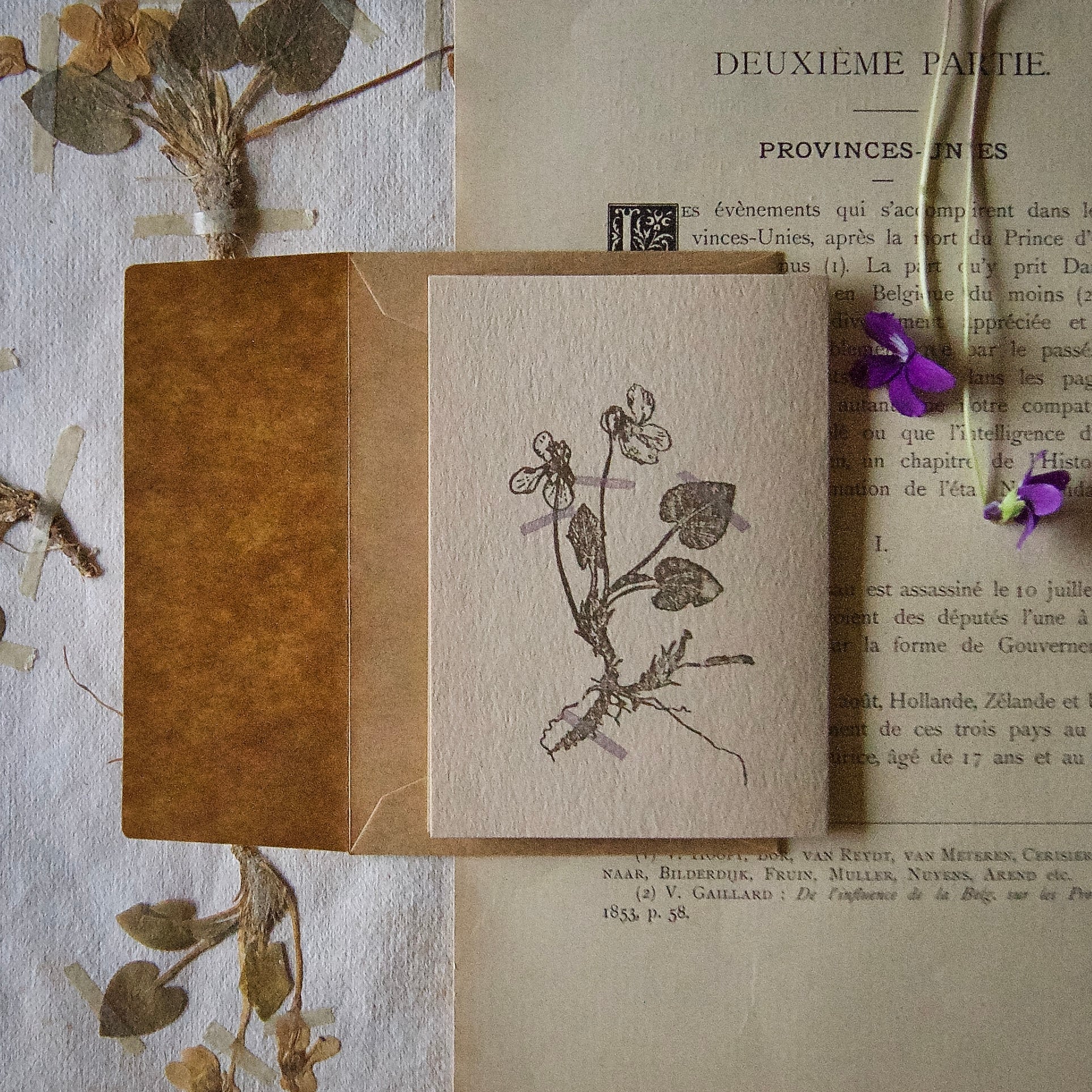 カード 小】 アンティーク押し花 スミレ / カード1枚+封筒1枚/活版印刷