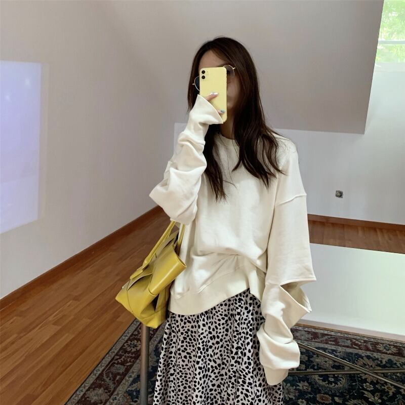 センスルーズネットレッドフライドストリート長袖セーターレディース2020秋ニューアプリコットホローニッチバージョントップ ブラックストロベリース46178834564