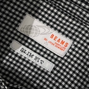 BEAMS ビームス SLIM FIT ギンガムチェク 長袖シャツ L/ブラック×ホワイト