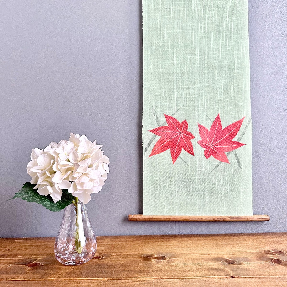 Kimono tapestry 夏帯のタペストリー 涼しげグリーンに紅葉2 着物 