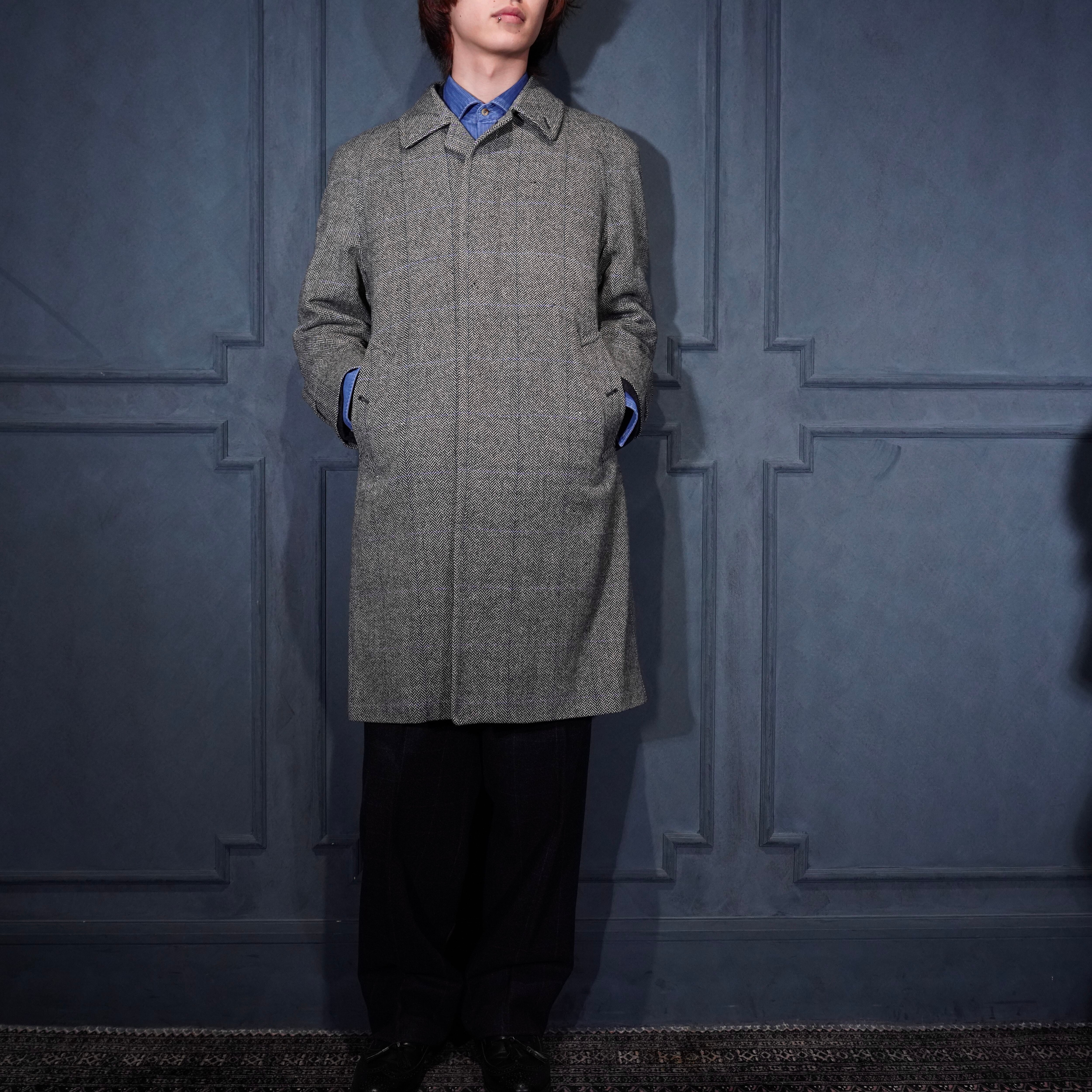 Burberrys CHECK PATTERNED TWEED WOOL BALMACAAN COAT/バーバリー