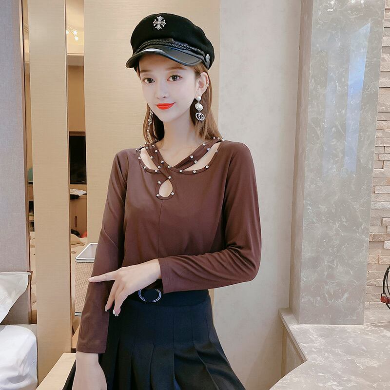 Mixin秋新作中空ボトミングシャツ長袖TシャツプラスサイズレディースファットMMショートワイルドトップトレンド ミックスインファッション67839095957