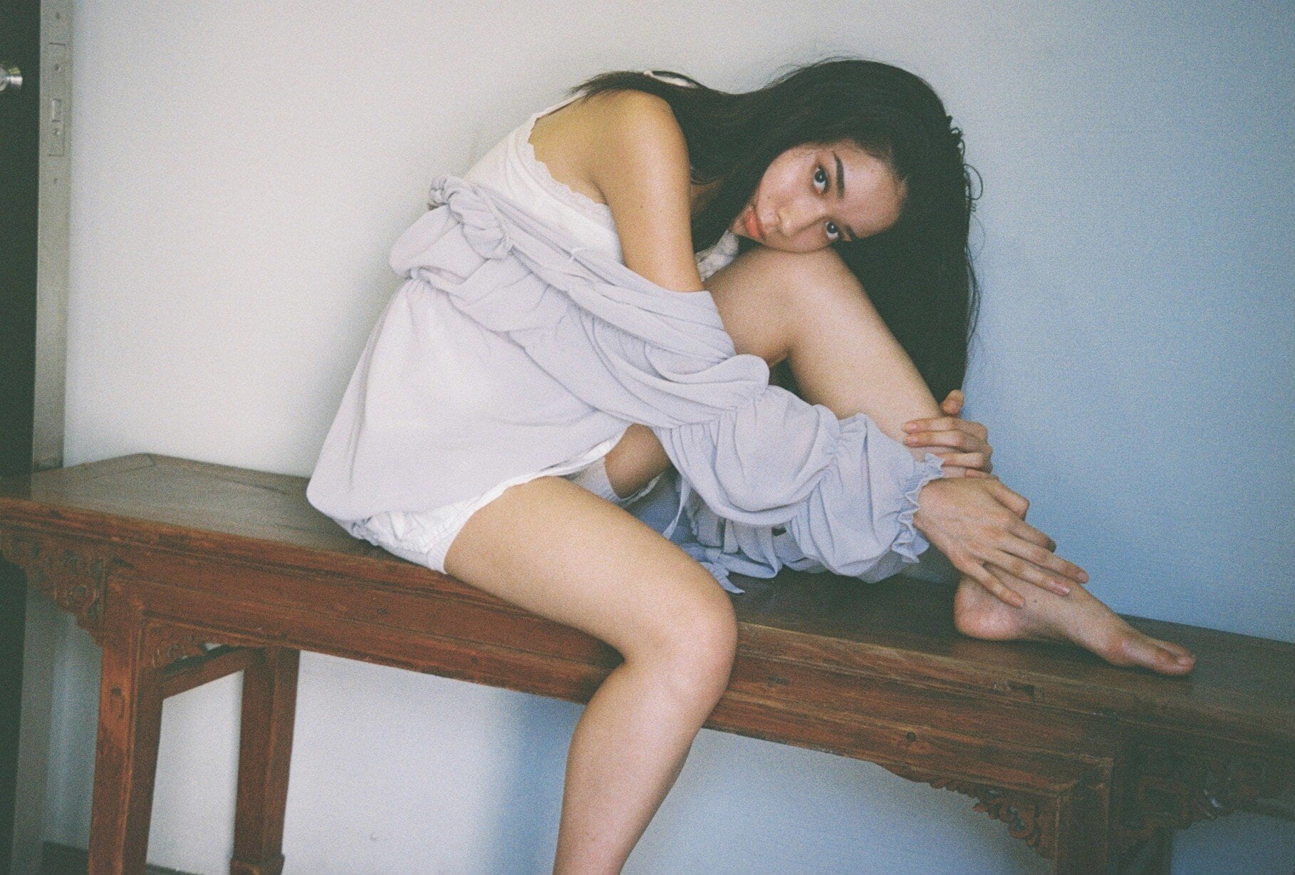 Gathered jacket/pale blue | papier.official