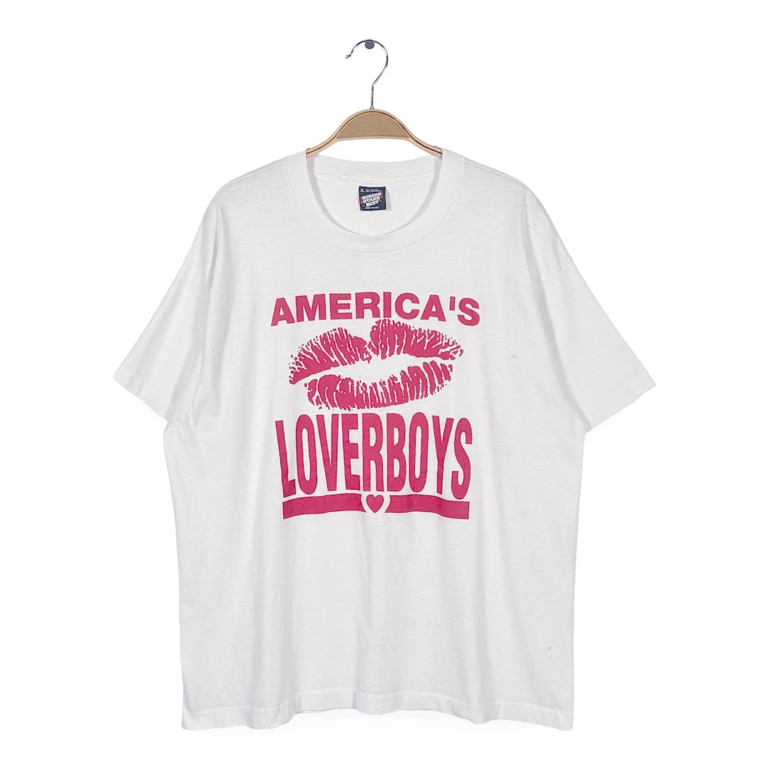 80s 唇 リップ キスマーク 口紅 USA製 ヴィンテージ Tシャツ AMERICA'S LOVRBOY ホワイト シングルステッチ スクリーンスターズ サイズXXL BZ0678