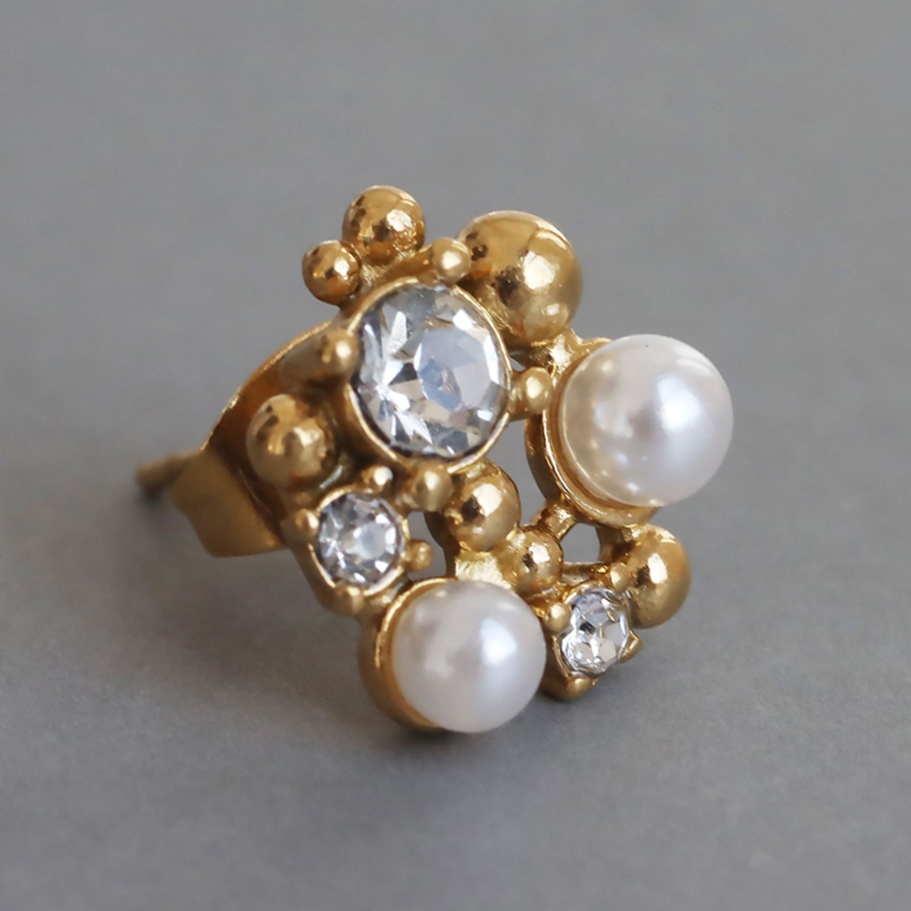 【ネコポス便】ピアス パールビジューピアス 金属アレルギー対応 ピアス サージカルステンレスレディース ゴールド パール キュービックジルコニア 2352