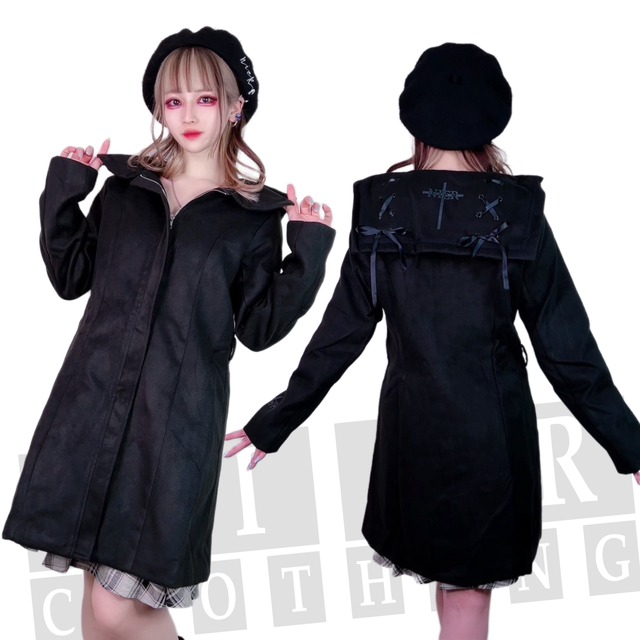 BRAID×CROSSセーラー襟ロングコート【取り外し可能ベルト付き】