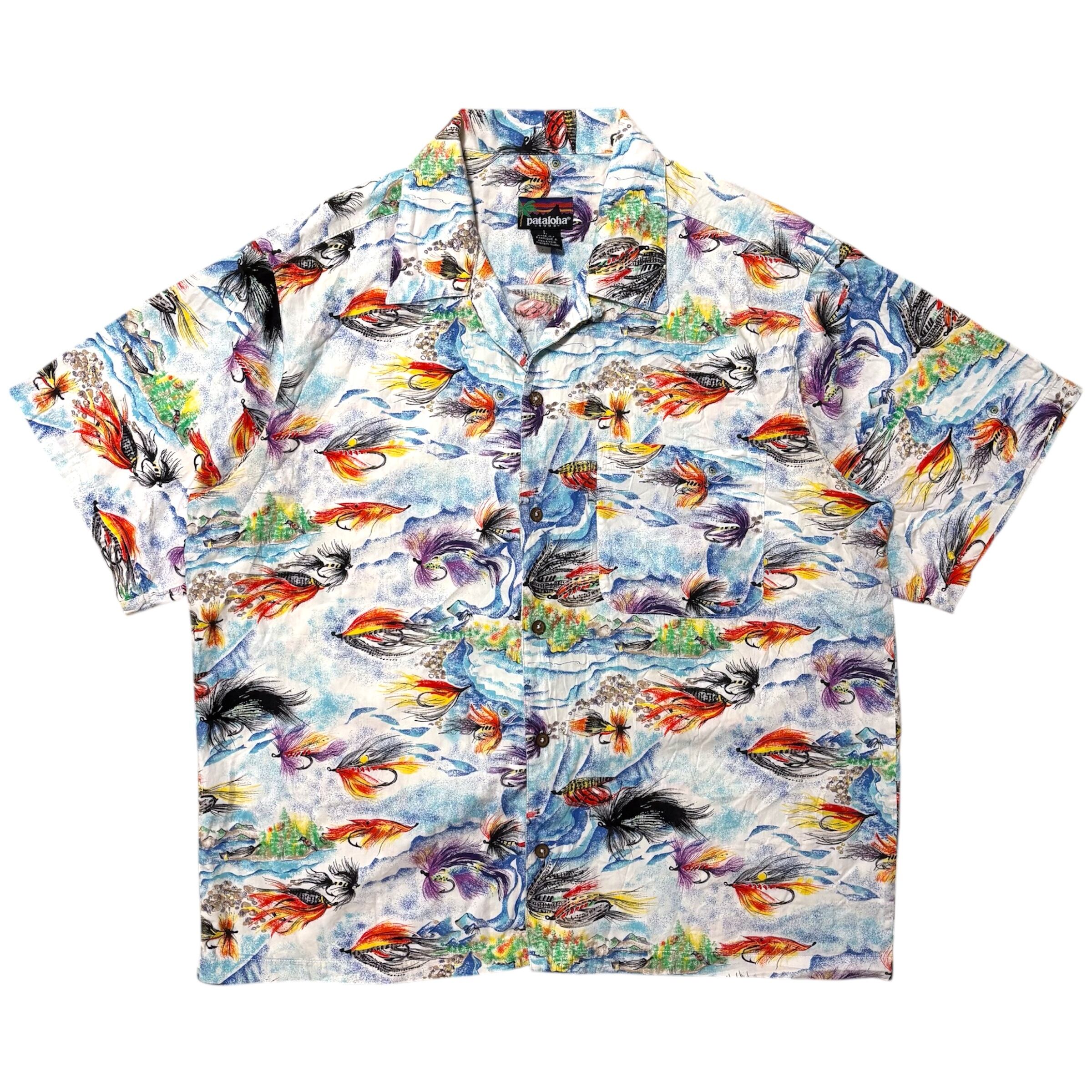90s 激レア 93 M patagonia パタロハ 毛針 アロハシャツ pataloha L 