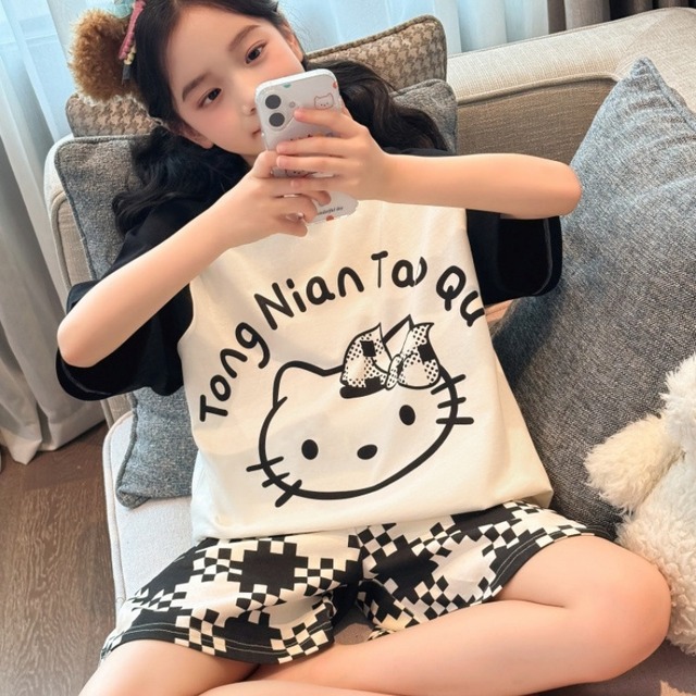 綿100% ホームウェアセット 2025年夏 新作 女児用パジャマ