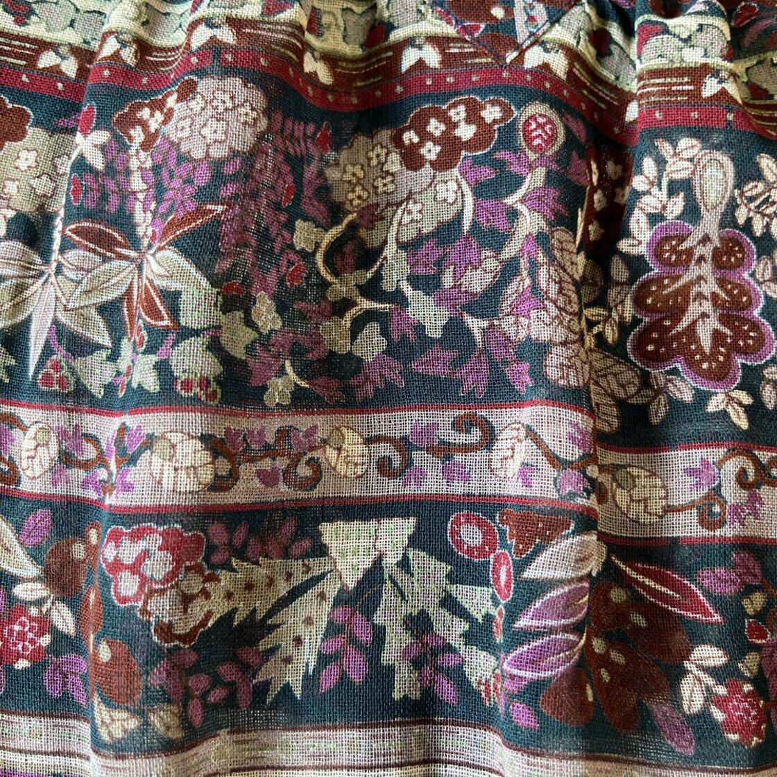 昭和レトロボタニカル柄ノースリーブロングワンピース透け素材  