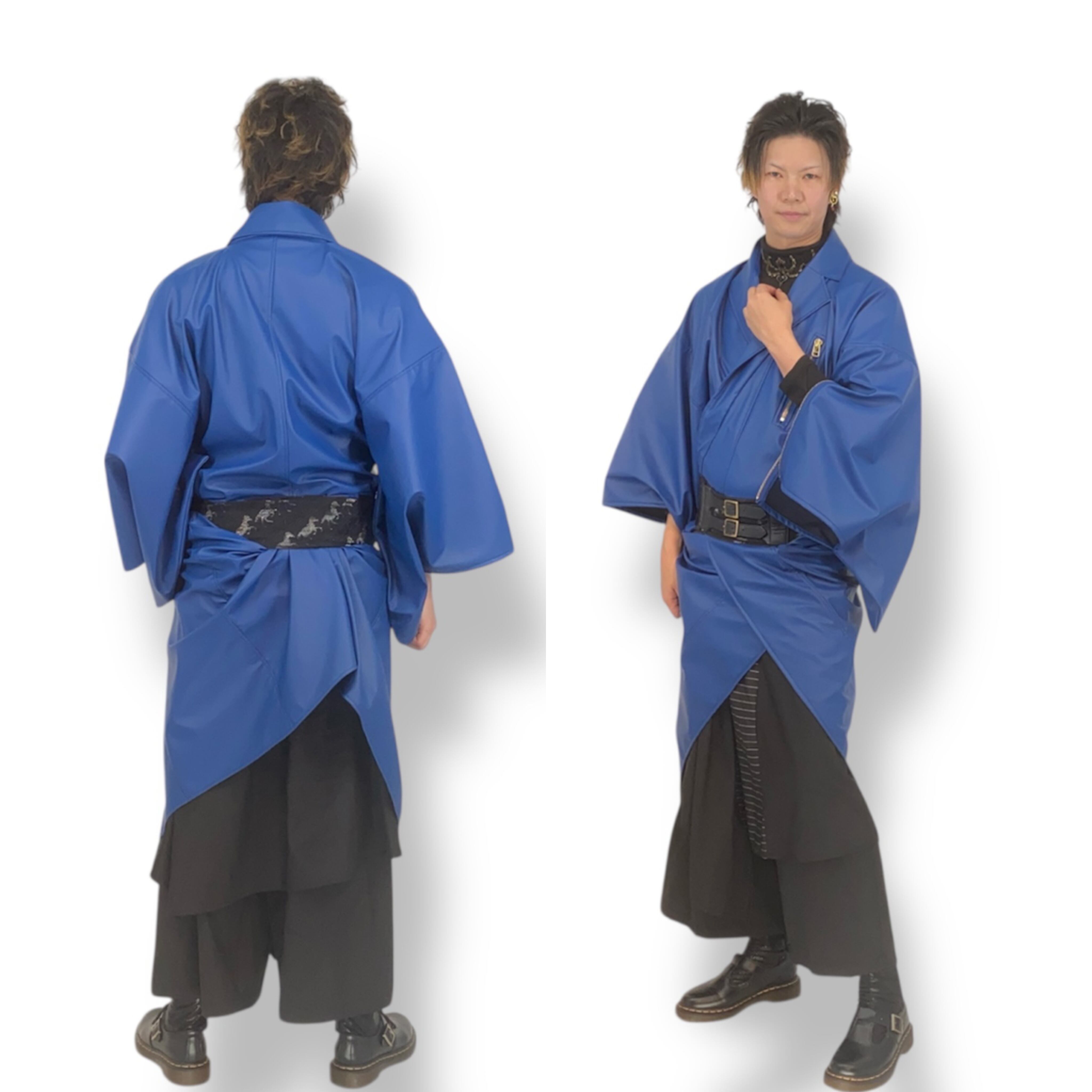 フェイクレザーライダース着物Neo KBlue メンズ | キモノグラース