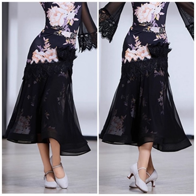 フローラル ティアードレース シースルー スカート 2col　D00464