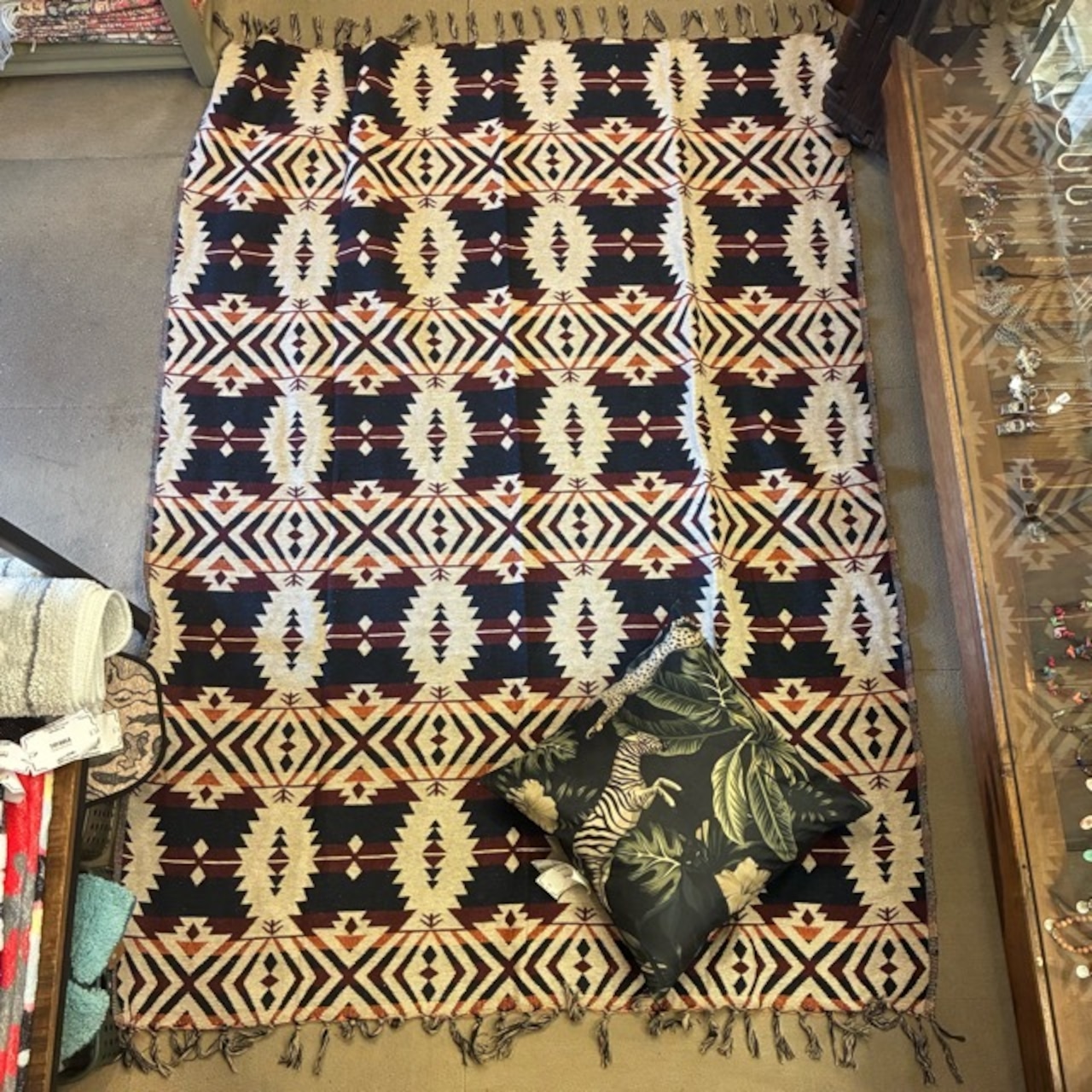 India Chimayo rug　チマヨラグ　125×175cm  オルテガ　アイボリー　2人掛けソファ　ビーチマット　ソファカバー　ベッド　リビング　車内マット　コットン　綿