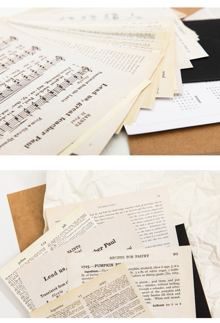 市販 ヴィンテージ 素材紙 アンティーク コラージュ 楽譜 英字 本 デザインペーパ