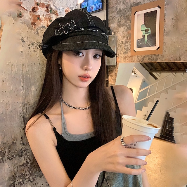 【LAXIEXIEシリーズ】★帽子★ 小顔効果抜群 デニムキャスケット レディース 文芸風 個性的 八角ベレー帽