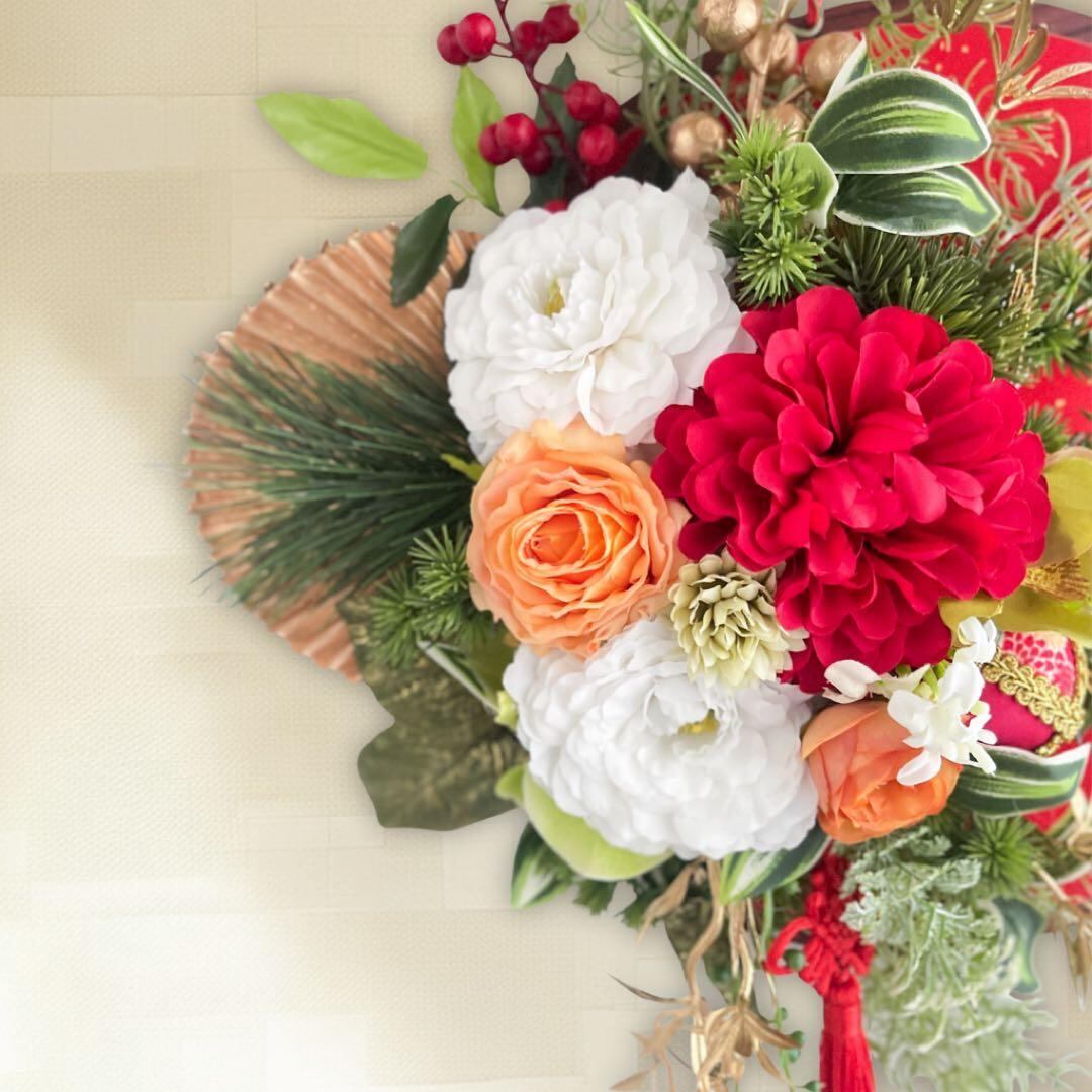 ㊼ 雅赤プレミアムしめ縄リース｜和モダン迎春飾り 正月飾り 迎春