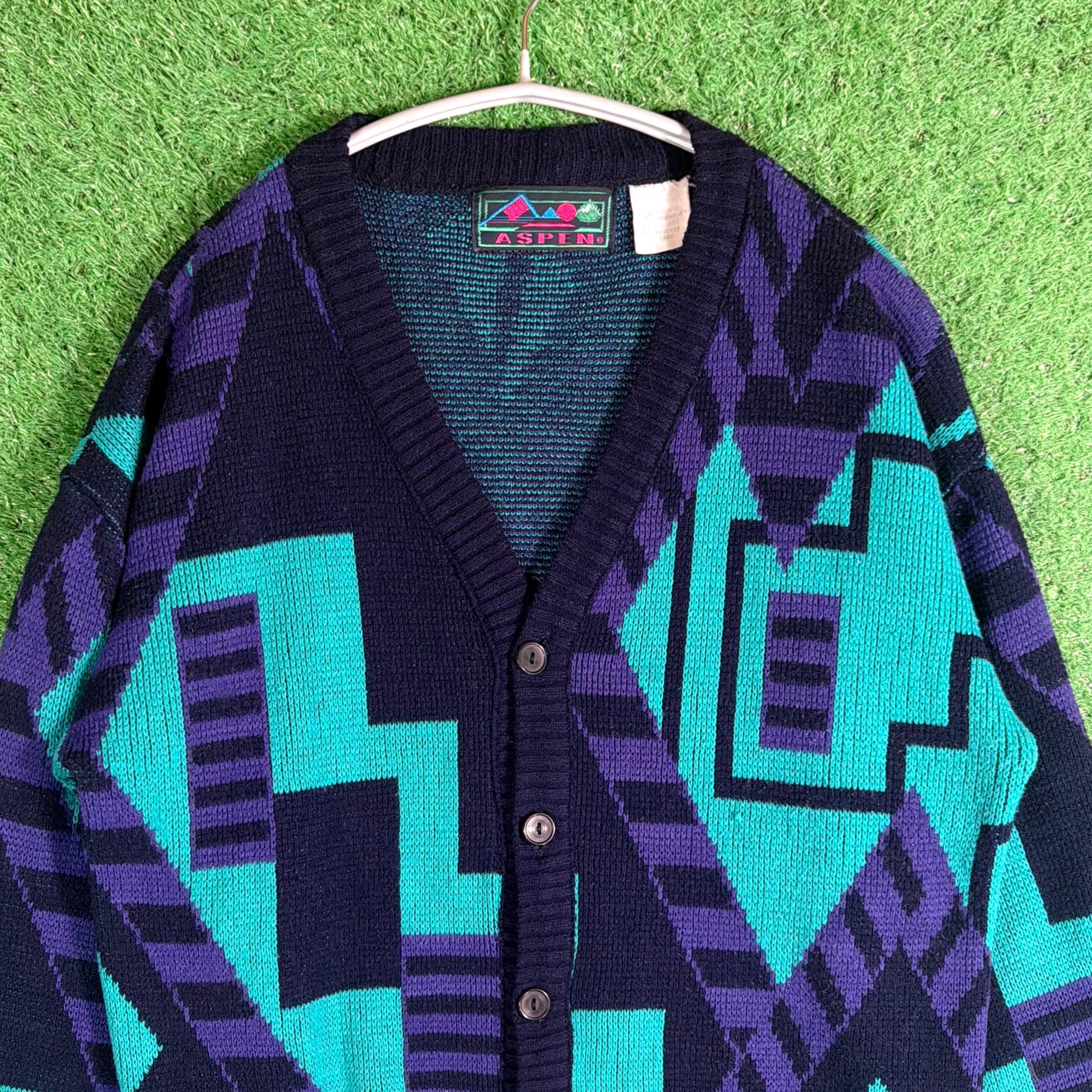 Men's】 80s - 90s 幾何学柄 アクリル ニット カーディガン / 80年代