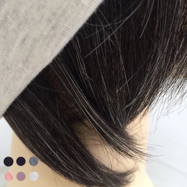 つけ毛付き：wig/白髪入りショート/薄手ニット帽子（裏シルク）6色フリー M~L　男女兼用