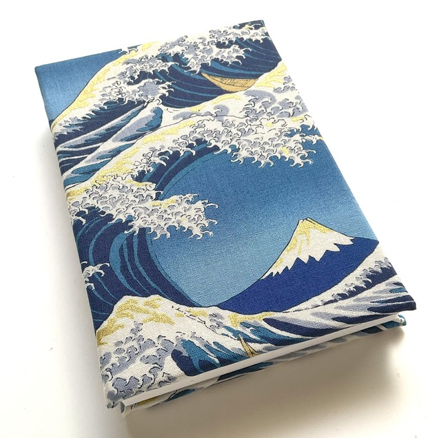 御朱印帳【布×木】「富士と大波/青」小判