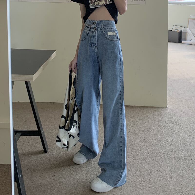 ジーンズ スプリングオータム薄手ワイドレッグパンツ ルーズウェスト 春物 秋物 ワイドパンツ 試着室19889881291