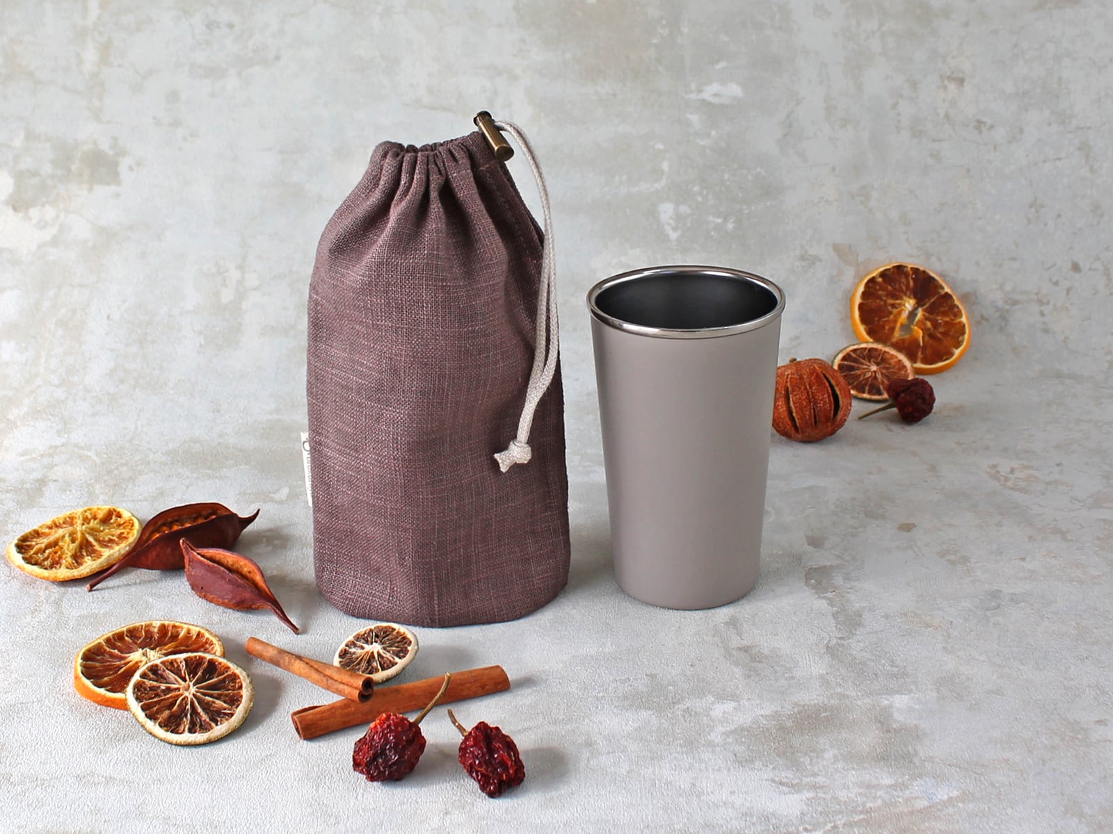 Kinchaku Daily タンブラー用 リネンキャンバス ブラウン | アース