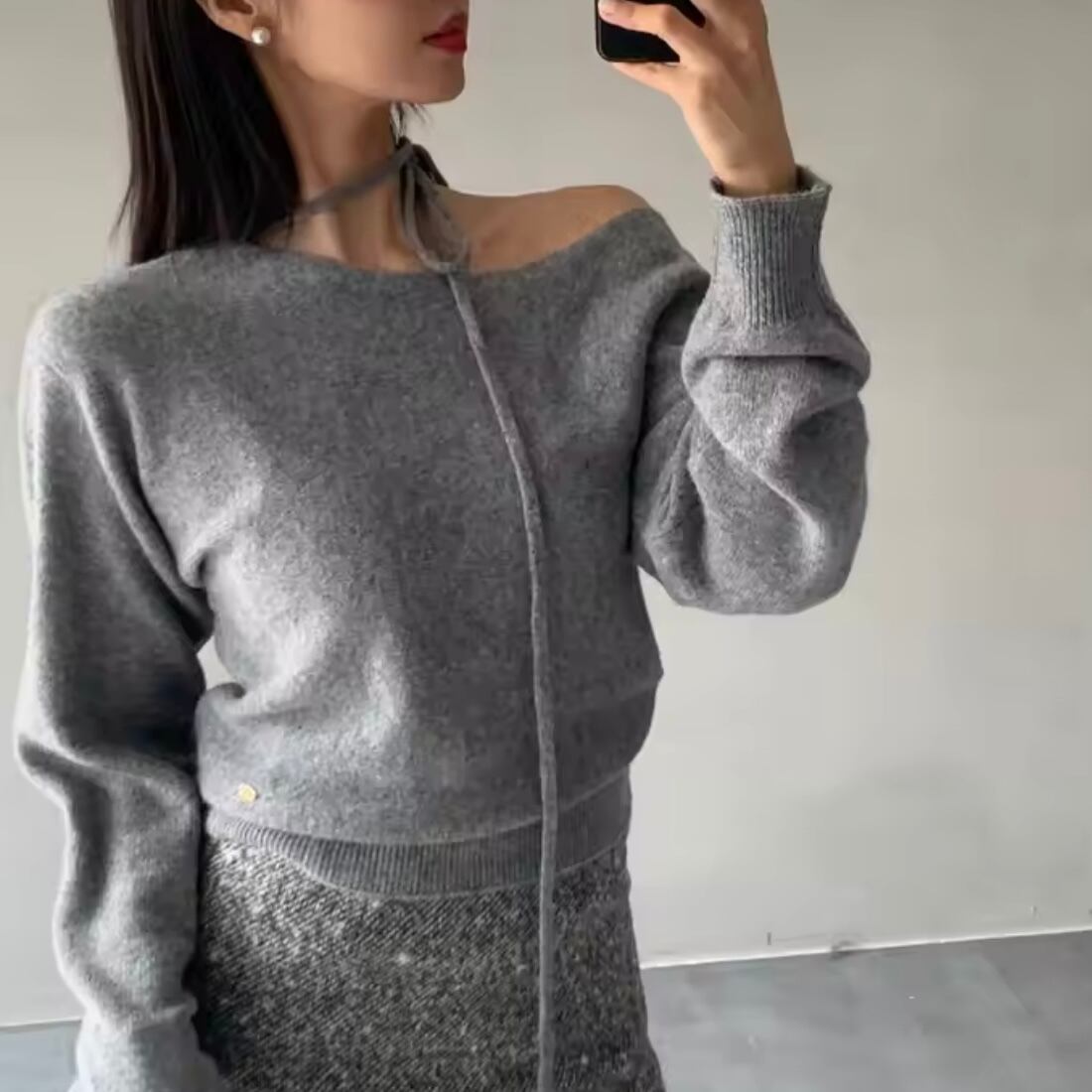 ribbon choker soft knit top