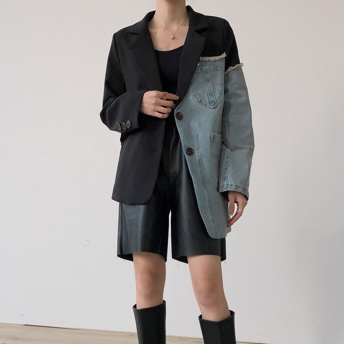 CONTRAST PANEL RELAXED FIT BLAZER JACKET M-18680